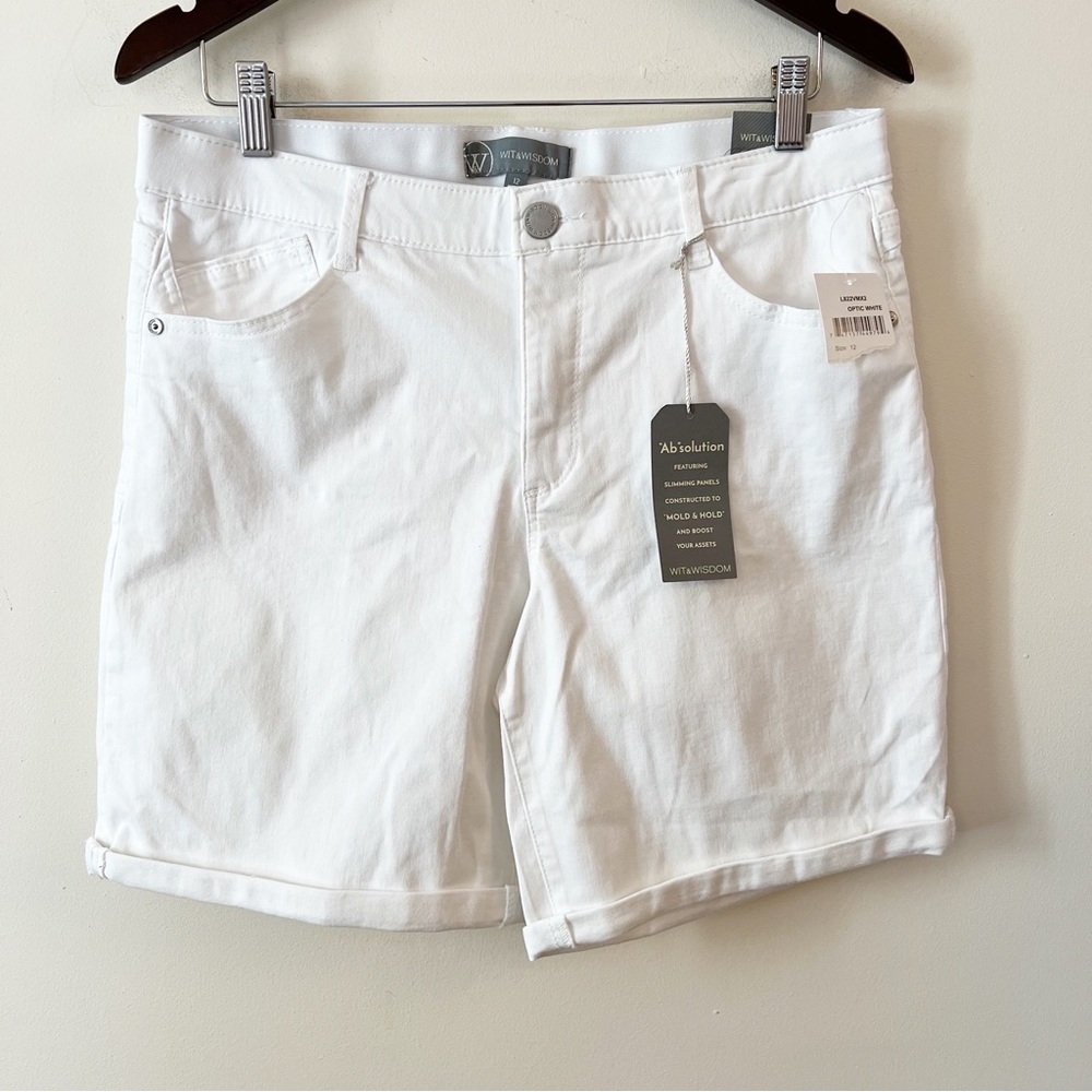 NWT Wit & Wisdom Optic White Cuffed Hem Stretch Bermuda Shorts Sz 12